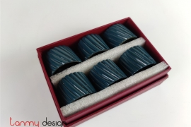 Set of 6 slit stripe blue lacquer napkin rings 